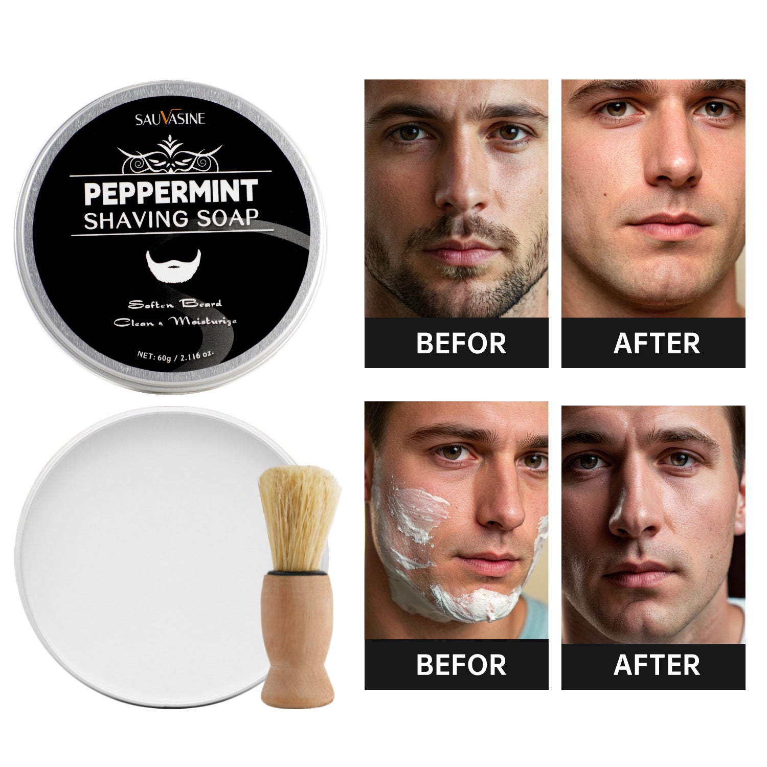 Mint Shaving Soap 60g With Brush