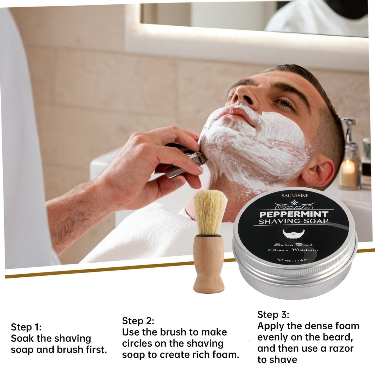 Mint Shaving Soap 60g With Brush